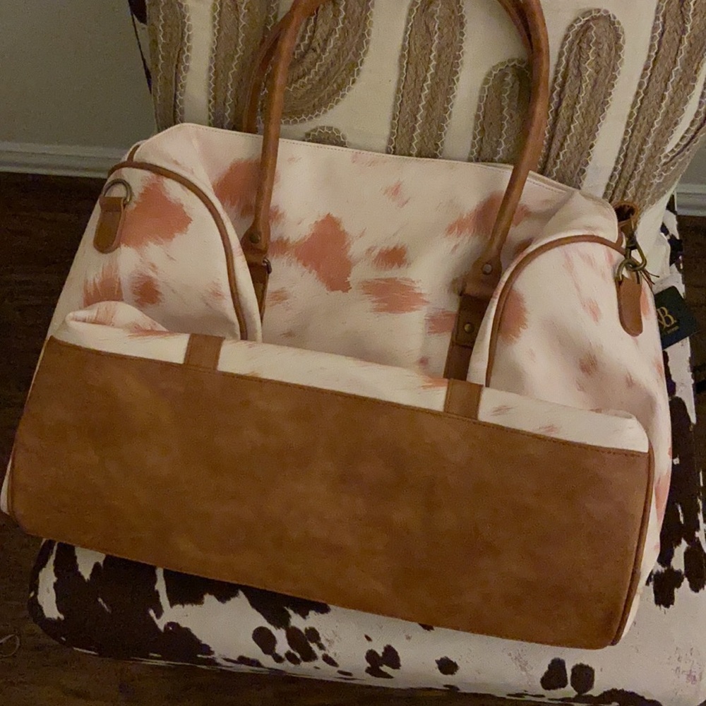 Cowprint and leather duffle bag - Picture 2 of 2